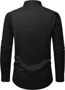 Chemise habillée noire à manches longues pour homme, 100 % coton, couleur unie, boutonnée, en popeline tissée, infroissable, col rabattu, collection printemps - Product Image 2