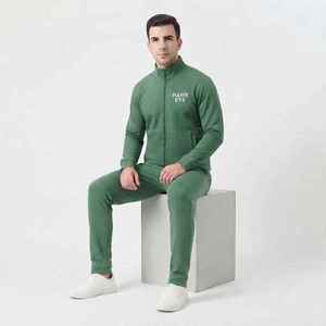 Conjunto Deportivo Verde para Hombre Hawk Eye, Color Sólido, Casual, Cierre Frontal Completo con Cremallera, Cuello Alto, Corte Regular, Transpirable, Pantalones Deportivos de Poliéster - Product Image 5