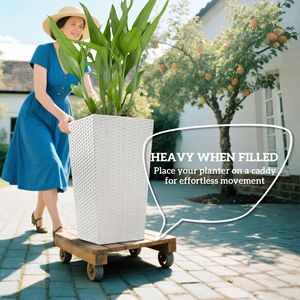 Set di 3 Vasi Alti in Rattan Bianco per Piante, Fioriere Coniche da 60 cm con Fori di Drenaggio per Piante da Esterno - Product Image 4