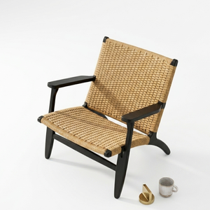 Fauteuil d'appoint en rotin nordique Xeno tressé avec accoudoirs en corde et assise en mousse durable pour salon, balcon, café - Product Image 3
