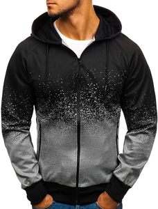 Sudadera con Capucha y Cremallera para Hombre, Diseño Degradado Negro y Gris con Puntos, Manga Raglán, Corte Regular, Informal, para Otoño, Tejido de Poliéster - Product Image 3
