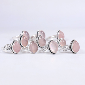 Anillo de Cuarzo Rosa Natural Hecho a Mano, Estilo Boho Vintage, con Baño de Plata 925 y Latón, Joyería para Mujer, Venta al Por Mayor - Product Image 6