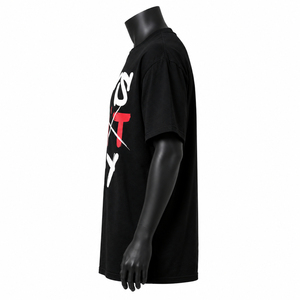Men's Black Short Sleeve T-Shirt With <b>White</b> And Red Letter Print O-Neck Regular Fit Cotton Jersey Casual Graphic <b>Tee</b> - Product Image 5