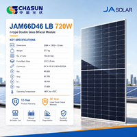 Panneau solaire bifacial JA Solar JAM66D46-720/LB 720W à haute efficacité, type N, double vitrage, module PV pour systèmes solaires sur toiture