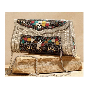 Bolsos de mensajero de embrague de Metal de hombro hechos a mano de diseñador de mujer India bolsos de fiesta de compras bohemios de noche de estilo bohemio-venta al por mayor - Product Image 5