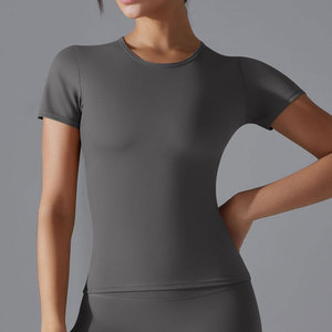 Custom Logo Women Crew Neck Full Sleeve Compression Comfortable Lightweight Plus Size Solid Yoga T Shirt Fitness Crop <b>Tops</b> - Product Image 4