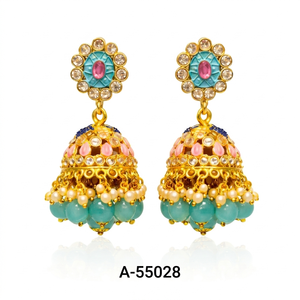 Pendientes Jhumka Étnicos Chapados en Oro con Cuentas Naranjas para Mujer 55028 - Product Image 1