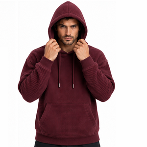 <b>Mens</b> Waffle Knit Hoodie Long Sleeve Pullover Thermal Casual Winter Fashion Streetwear Custom Hooded <b>Sweatshirt</b> Wholesale Wear - Product Image 4