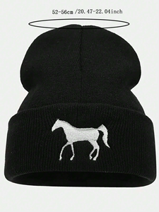 Gorro unisex bordado con diseño de caballo, 56-58 cm, gorro de punto informal para invierno, negro, blanco, gris, gorro para adultos, gorros para hombre - Product Image 5
