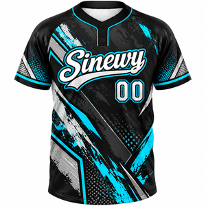 Sinewy Custom Baseball Jersey Sublimated Polyester Fitted Short Sleeve V-Neck Moisture Wicking Adult Men's <b>Sport</b> <b>Shirt</b> - Product Image 2