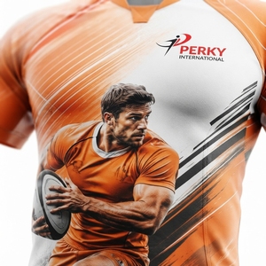 Maillot de rugby sublimé pour homme de haute qualité, manches courtes, ajusté, anti-humidité, impression photo, orange et blanc, OEM - Product Image 4