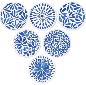 Resin Round Coasters Set Blue Modern Patterns Non-Slip Drink Mats for <b>Table</b> Decor - Product Image 4