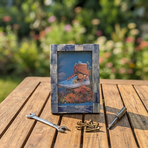 Cadre photo de table vertical carré personnalisé FAIZA CRAFT en MDF bleu et blanc avec incrustation de os et motif en mosaïque, imprimé UV, étanche - Product Image 1