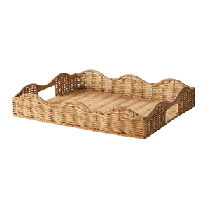 Bandeja Decorativa de Ratán Rectangular con Forma de Ola, Ideal para Servir, Organizar y Decorar Mesas - Product Image 1