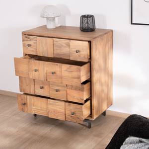 Cómoda de cuatro cajones Vandana Royal Aura con frentes con efecto de tablero de ajedrez en madera de acacia, diseño tipo rompecabezas, patas metálicas retro - Product Image 2