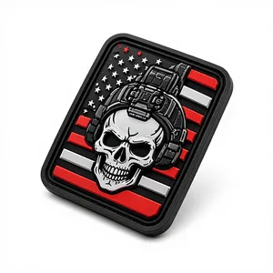 Custom Eco-Friendly PVC Skull Helmet American Flag 3D Tactical <b>Sew</b>-<b>On</b> Morale <b>Patch</b> for Bags Caps Uniforms - Product Image 1