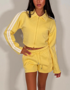 Custom Logo Women's French Terry Tracksuit Y2K Cropped <b>Zip</b> <b>Up</b> Sweatshirt & Shorts 2 Piece Lounge Set Streetwear Outfit OEM Made - Product Image 2