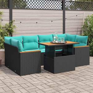 Set Divano da Esterno a 7 Pezzi in Polyrattan Nero con Cuscini - Elegante Arredamento da Giardino - Product Image 1