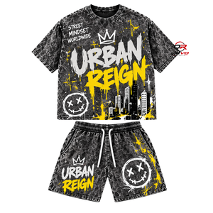 Urban Reign Men's Streetwear T-Shirt and <b>Shorts</b> Set Purple Graffiti Print Summer Casual Outfit Crew Neck Knitted Breathable - Product Image 3