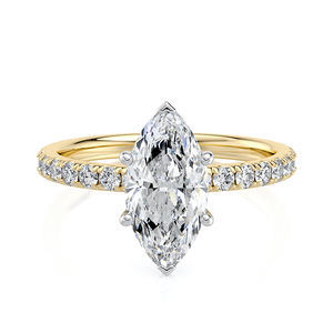 Bague de fiançailles solitaire en or massif 14 carats plaqué rhodium avec diamant de laboratoire taille marquise 1,50 CTW et pavé, certifiée IGI, pour mariée - Product Image 2