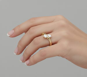 Anillo de Oro Rosa con Dos Piedras y Diamantes Cultivados en Laboratorio de 0.30 CTW para Boda de Lujo Certificada - Product Image 5