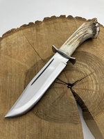 Couteau de chasse Bowie à pointe clip en acier Damas de haute qualité, fait main, manche en corne de cerf, lame fixe forgée, survie en extérieur, OEM