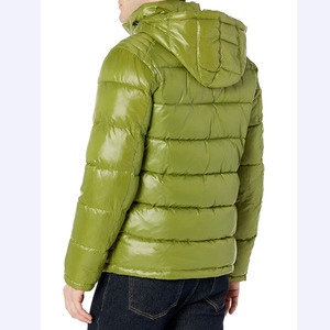 Men's Designer Light Green Puffer <b>Jacket</b> Shiny Bubble Effect Custom 100% Nylon Fabric Stand Collar <b>Waterproof</b> Wholesale Fashion - Product Image 2