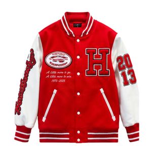 Veste universitaire pour homme grande taille de haute qualité, corps en laine rouge, manches en cuir blanc, respirante, coupe oversize, style streetwear - Product Image 2