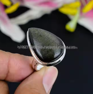 Anillo de Plata de Ley 925 hecho a mano con brillo dorado, obsidiana, obsidiana brillante hecha a mano - Product Image 6