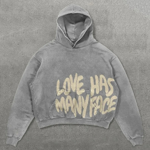 Sweat à capuche oversize décontracté en coton molletonné avec logo personnalisé brodé, effet délavé, imprimé graphique en relief pour homme - Product Image 3