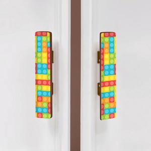 Poignée de porte rectangulaire en bois faite à la main, style Lego coloré, multicolore, pour chambre d'enfant, commode, tiroir, placard, facile à installer, moderne - Product Image 5
