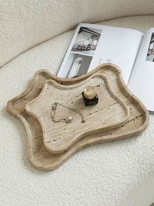 Plateau de service rectangulaire en marbre travertin fait main, durable, pour servir des collations, des boissons et à des fins décoratives - Product Image 6