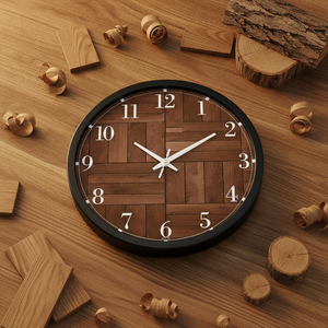 Horloge murale élégante en bois de parquet avec motif géométrique classique pour la décoration du salon, de la chambre à coucher et du bureau - Product Image 6