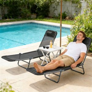 Sedia a Sdraio Pieghevole Nera a Due Pezzi per Cortile e Prendisole - Product Image 1