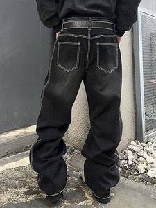Jeans en denim premium pour homme, écologiques, coupe large, déchirés, décontractés, en coton, de marque - Product Image 2