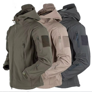 Chaqueta de Forro Polar con Capucha para Hombre, Cortavientos, Color Sólido, Cierre de Cremallera, Ropa Casual para Exteriores, Verde Oliva, Caqui, Negro - Product Image 1