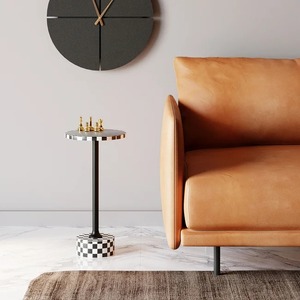 Table basse ronde élégante de style moderne Elly, avec cadre en métal et incrustations en os, fabrication artisanale de haute qualité, pour la maison, l'hôtel, le salon - Product Image 1