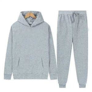 Unisex Red Hooded Tracksuit Full Length Solid Color Casual Autumn Cotton Sweatshirt With Drawstring <b>Pants</b> Set - Product Image 6