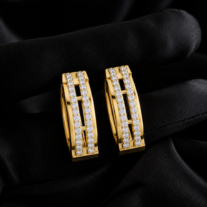 Pendientes de Aro Abiertos de Doble Fila de Oro Amarillo de 14K y 18K con Diamantes Cultivados en Laboratorio Redondos de 0.52 CT DEF VVS, Joyería Fina para Mujer, Regalo - Product Image 1