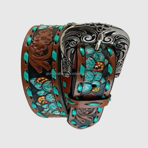 Cinturón de Cuero Genuino de Alta Calidad, Estilo Occidental, Hecho a Mano, Unisex, con Diseño Floral, Nuevo y Elegante - Product Image 3