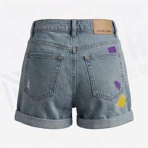 Summer Slim Fit Womens <b>Denim</b> Shorts <b>Stretch</b> Hole Tassel Casual Streetwear Fashionable Apparel Stylish Trendy Outfit Look - Product Image 2