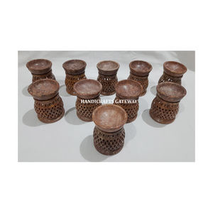 Brûleur d'huile aromatique en pierre de savon naturelle de qualité supérieure, sculpté à la main, de forme arrondie, pour la décoration de la maison et la revente optimale - Product Image 2