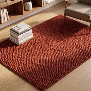 Tapis rustique texturé à boucles, couleur terre cuite riche, tapis tissé artisanal moderne pour la décoration du salon et de la chambre - Product Image 2
