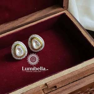 Trendy Kundan Hoop <b>and</b> Drop <b>Earrings</b> with <b>Pearl</b> <b>and</b> <b>Diamond</b> Accents - Product Image 1