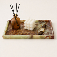 Plateau de service rectangulaire en onyx vert naturel de luxe, plateau en pierre polie pour table basse et décoration de salle de bain d'hôtel