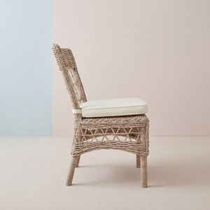 Handmade Durable Eco-Friendly Natural Rattan <b>Dining</b> <b>Chair</b> <b>Rustic</b> Design Armless Seat Soft Polyester Cushion - Product Image 2