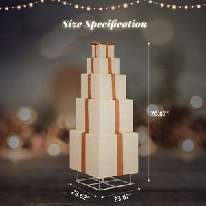 6FT Pre-Lit Pull-Up Gift Box Tower with 200 LED Warm White Lights Christmas Outdoor Christmas Lights with Ropes and Stakes - Product Image 2