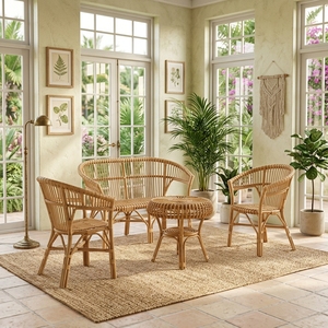 New Modern Minimalist Natural Slat <b>Rattan</b> <b>Sofa</b> Set Wood Eco-Friendly Outdoor Patio Living Room Seating Furniture Coffee Table - Product Image 3