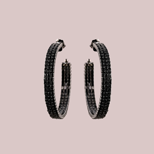 Boucles d'oreilles créoles tendance noires plaquées or avec cristaux de strass sertis pour femme, bijoux de soirée - Product Image 2