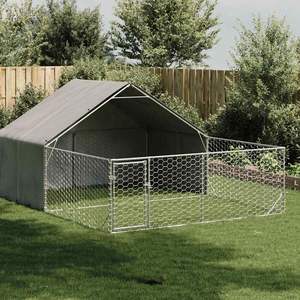 Caseta para Perros de Exterior, Fabricada con Tela de Polietileno y Acero Galvanizado, Acabado Gris Elegante - Product Image 1